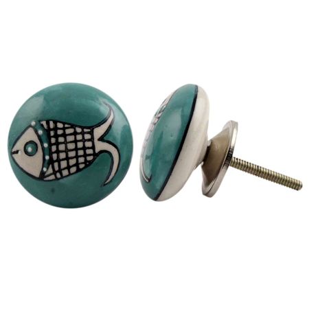 Sea Green Fish Ceramic Dresser Knob